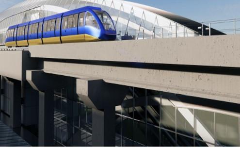 A rendering of the new 2.5-mile automated people mover train system