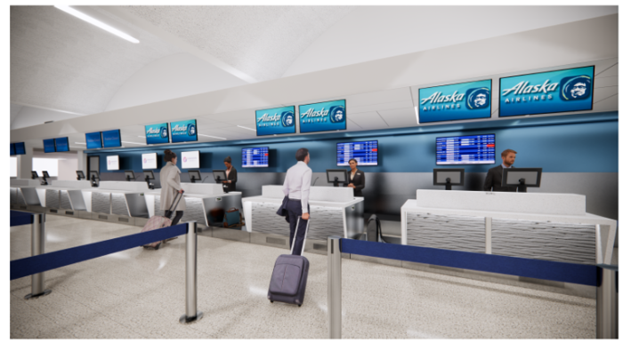 A rendering of how the refreshed check-in counter will look