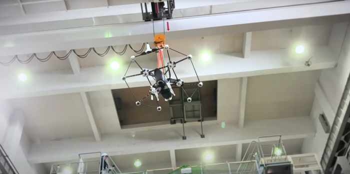 A scale model of the Skydrive eVTOL undergoes wind tunnel testing 