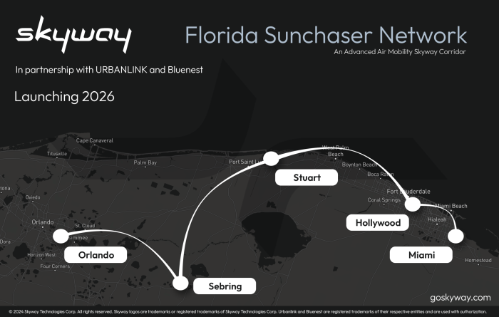 The initial vertiport network will be in Central and South Florida