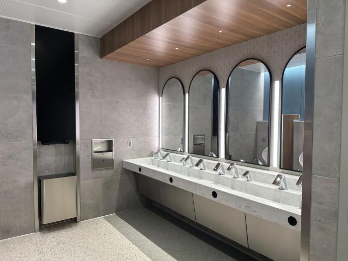 The new sink area features hands-free faucets